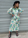1970s Wildflower Frill Column Maxi Dress. UK 10-12.