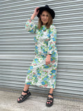1970s Wildflower Frill Column Maxi Dress. UK 10-12.