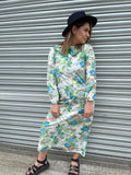 1970s Wildflower Frill Column Maxi Dress. UK 10-12.