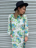 1970s Wildflower Frill Column Maxi Dress. UK 10-12.