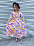 1980s Neon Geo Swirls Bardot Mid Dress. UK 8-10.