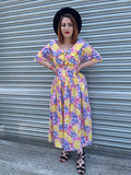 1980s Neon Geo Swirls Bardot Mid Dress. UK 8-10.