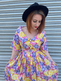 1980s Neon Geo Swirls Bardot Mid Dress. UK 8-10.