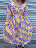 1980s Neon Geo Swirls Bardot Mid Dress. UK 8-10.