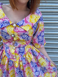 1980s Neon Geo Swirls Bardot Mid Dress. UK 8-10.