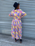 1980s Neon Geo Swirls Bardot Mid Dress. UK 8-10.