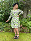 1970s Neon Notched Diamond Shift Dress. UK 10-14.