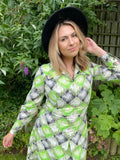 1970s Neon Notched Diamond Shift Dress. UK 10-14.