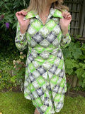 1970s Neon Notched Diamond Shift Dress. UK 10-14.