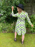 1970s Neon Notched Diamond Shift Dress. UK 10-14.