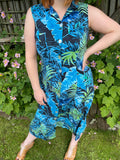 1980s Midnight Palms Cut Out Back Midi Dress. UK 14-16.