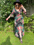 2000s Midnight Florals Plunging Midi Dress. UK 10.