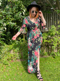 2000s Midnight Florals Plunging Midi Dress. UK 10.