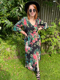 2000s Midnight Florals Plunging Midi Dress. UK 10.