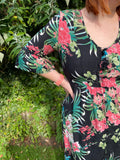 2000s Midnight Florals Plunging Midi Dress. UK 10.