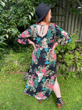 2000s Midnight Florals Plunging Midi Dress. UK 10.