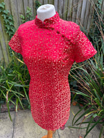 1990s Ruby Gold Oriental Mini Dress. UK 10.