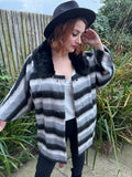 1970s Faux Fur Collar Striped Coat. UK 12-18