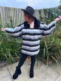 1970s Faux Fur Collar Striped Coat. UK 12-18