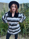 1970s Faux Fur Collar Striped Coat. UK 12-18