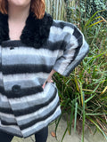 1970s Faux Fur Collar Striped Coat. UK 12-18