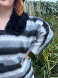1970s Faux Fur Collar Striped Coat. UK 12-18