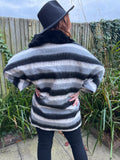 1970s Faux Fur Collar Striped Coat. UK 12-18