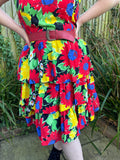 1980s Bright Primary Florals Dress. UK 10-14.