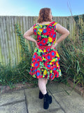 1980s Bright Primary Florals Dress. UK 10-14.