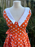 1970s Tangerine Spots Rockabilly Dress. UK 8.