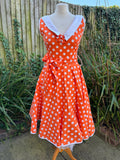 1970s Tangerine Spots Rockabilly Dress. UK 8.
