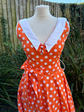 1970s Tangerine Spots Rockabilly Dress. UK 8.