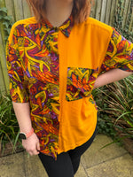 1980s Burnt Orange Abstract Shirt. UK 12-18.