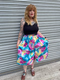 80s Watercolour Self-Stripe Midi Skirt. UK 10