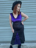 1990s Black Purple Lace Velvet Maxi Dress. UK 10-12.
