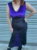 1990s Black Purple Lace Velvet Maxi Dress. UK 10-12.