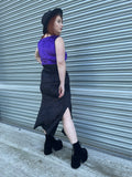 1990s Black Purple Lace Velvet Maxi Dress. UK 10-12.