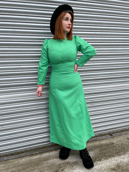 1970s Kemit Green Occasion Maxi Dress. UK 10-12.
