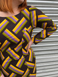 1970s Vibrant Geometric Mod Shift Dress. UK 8-10.