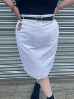 1980s Ivory Denim Pencil Skirt. UK 14-16.