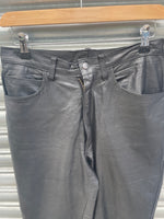 1990s Black Leather Trousers. UK 8-12.