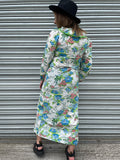 1970s Wildflower Frill Column Maxi Dress. UK 10-12.