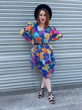 1980s C&A Bold Lily Florals Layers Dress. UK 10-14.