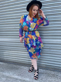 1980s C&A Bold Lily Florals Layers Dress. UK 10-14.