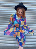 1980s C&A Bold Lily Florals Layers Dress. UK 10-14.