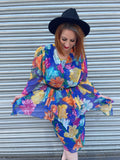 1980s C&A Bold Lily Florals Layers Dress. UK 10-14.