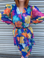 1980s C&A Bold Lily Florals Layers Dress. UK 10-14.