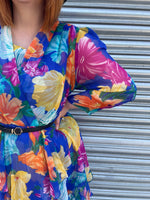 1980s C&A Bold Lily Florals Layers Dress. UK 10-14.