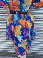 1980s C&A Bold Lily Florals Layers Dress. UK 10-14.