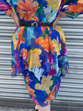 1980s C&A Bold Lily Florals Layers Dress. UK 10-14.